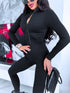 Black, stretchy jumpsuit with front zipper